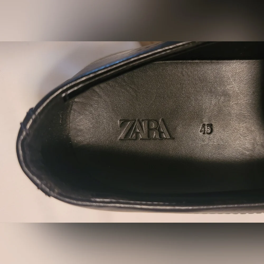 Zara Black Leather Slip-On Loafers Mens Size 45 - Picture 11 of 13